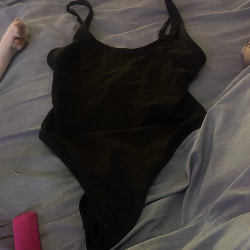 SKIMS Sexy High Thigh Cut Out Black Swimsuit Onesie